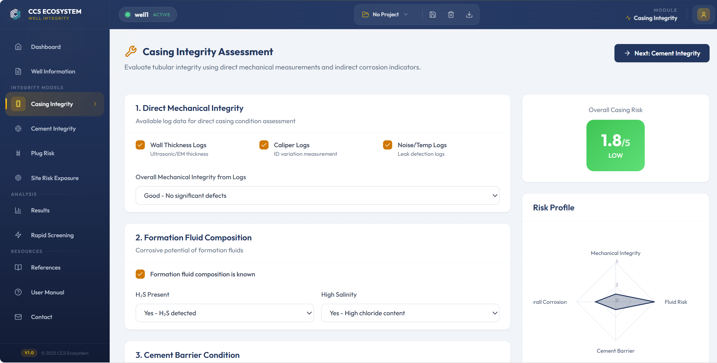 Cement integrity assessment interface